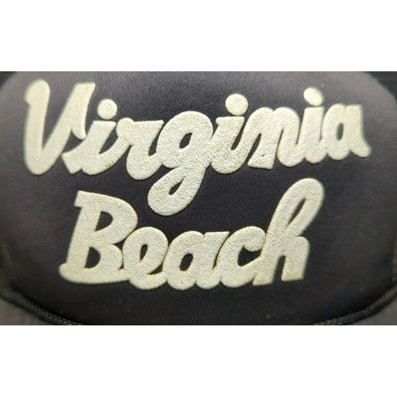 Men's Vintage Trucker Hat Virginia Beach Puff Print Mesh Black SnapBack 80's - Picture 2 of 7